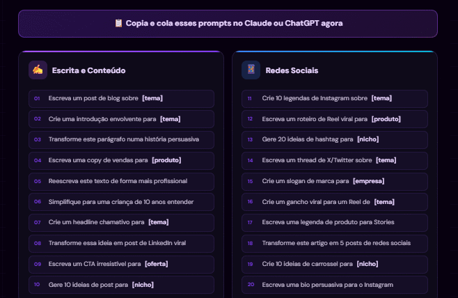 50 Prompts de IA para Qualquer Situação